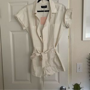 Kittenish White Utility Romper
